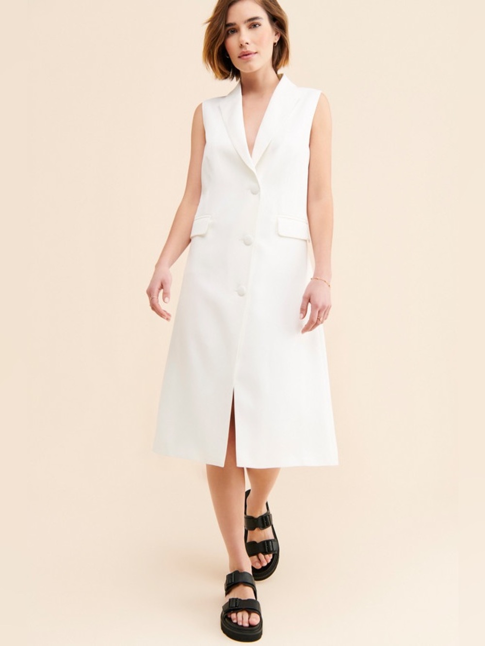 Mare Mare Sleeveless Blazer White Tailored Midi Dress